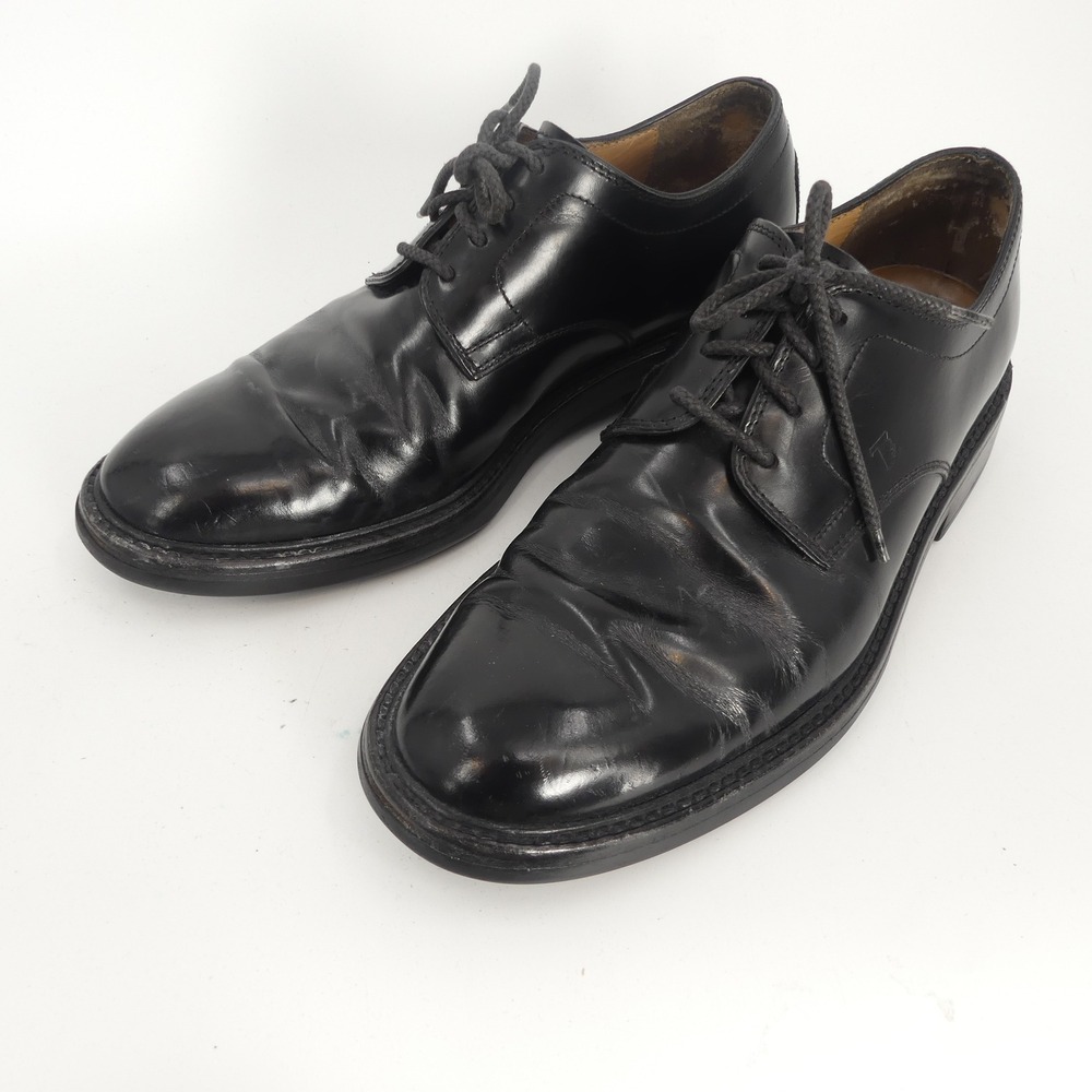 Tod's Black Polished Leather Derby Shoes Made in Italy‎ Men's 8